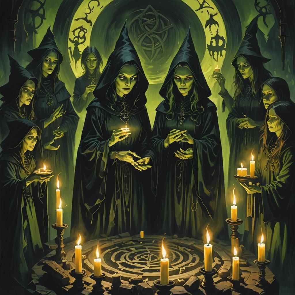 Mystical Witches Coven in Dark Fantasy Art Style