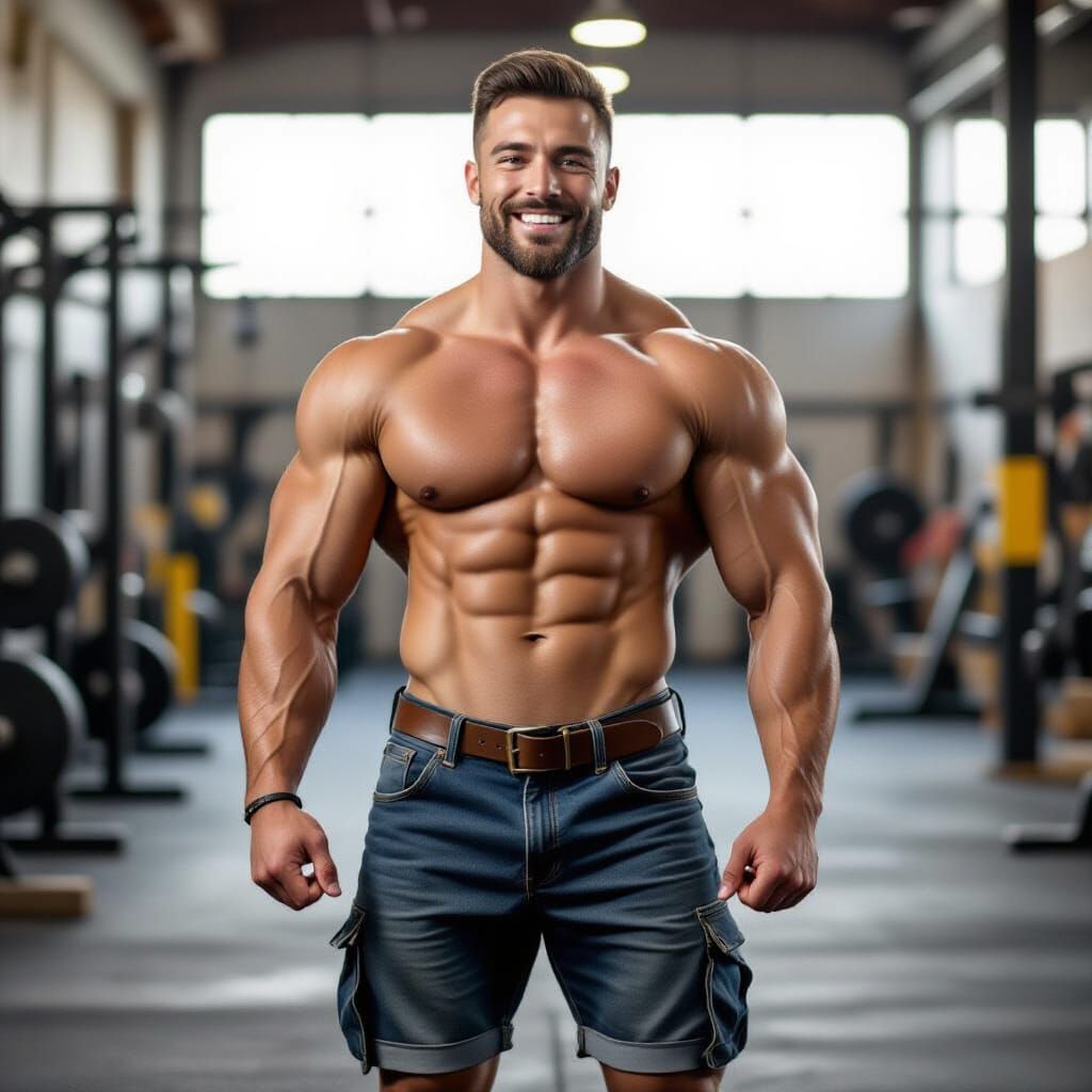 Muscular Blue Collar Worker Radiates Confidence