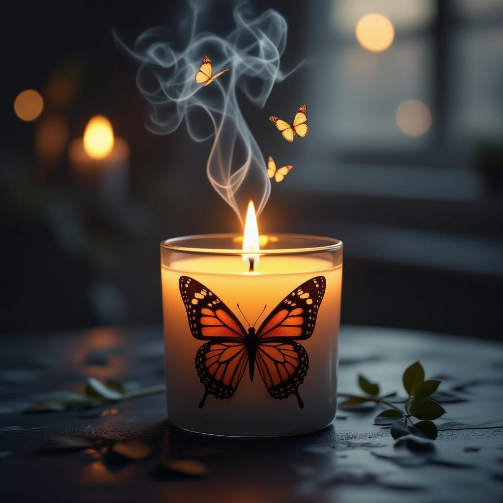 Candle with Butterfly Smoke in Cinematic Style