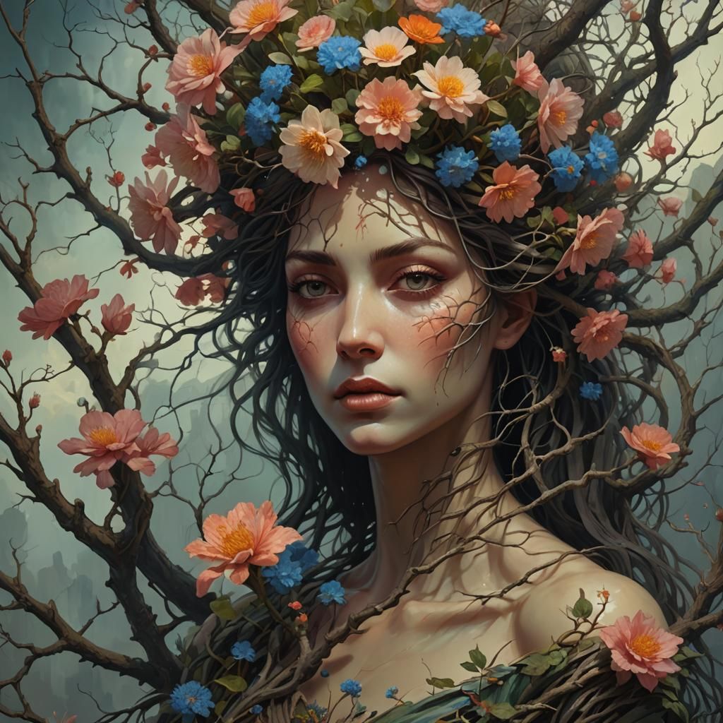 Floral Woman: Romantic Fantasy Portrait in Ethereal Style