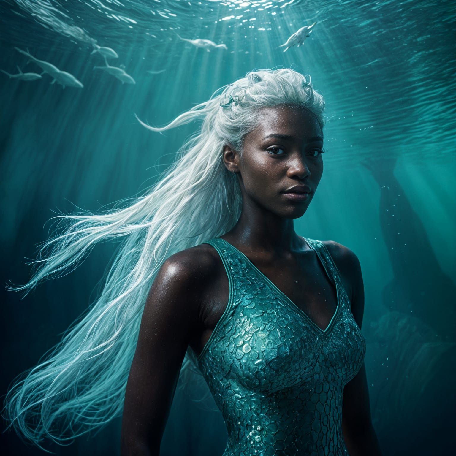 Siren at Underwater Starbucks in Ethereal Pose