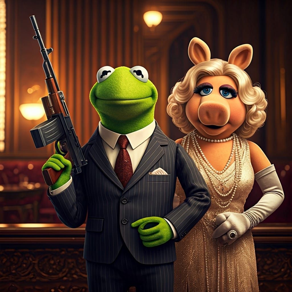 Kermit and Miss Piggy in 1920s Speakeasy