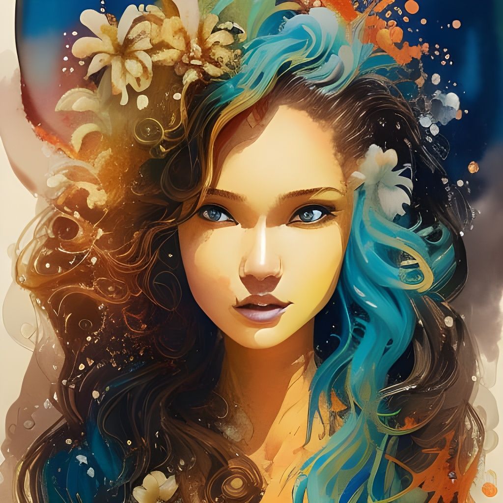 Hawaiian Girl: Gouache Painting with Watercolor Details