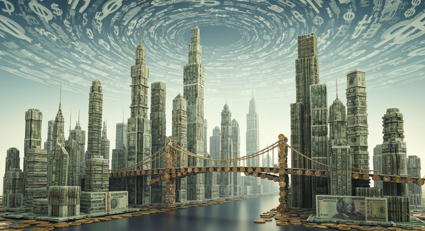 Futuristic Cityscape Crafted from Currency Bills
