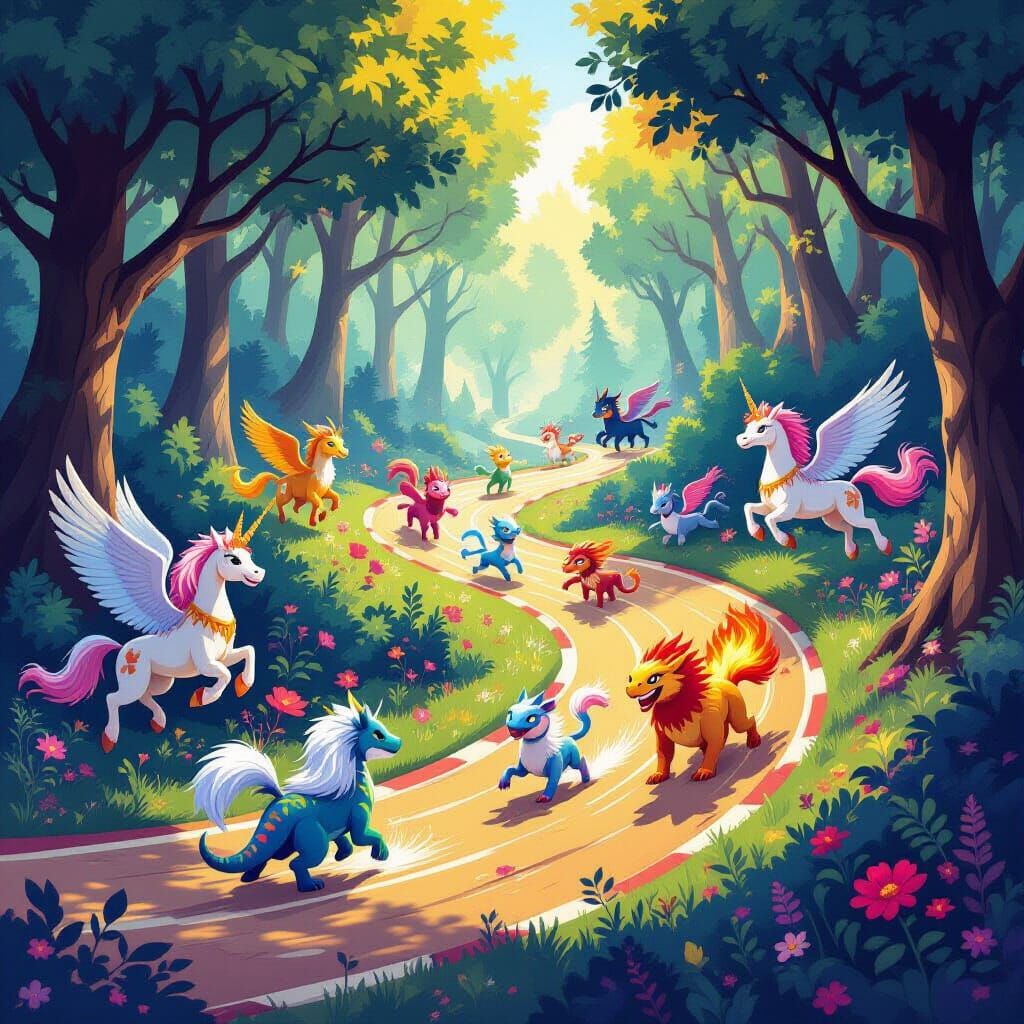 Magical Creature Race Poster: Griffins, Unicorns & More
