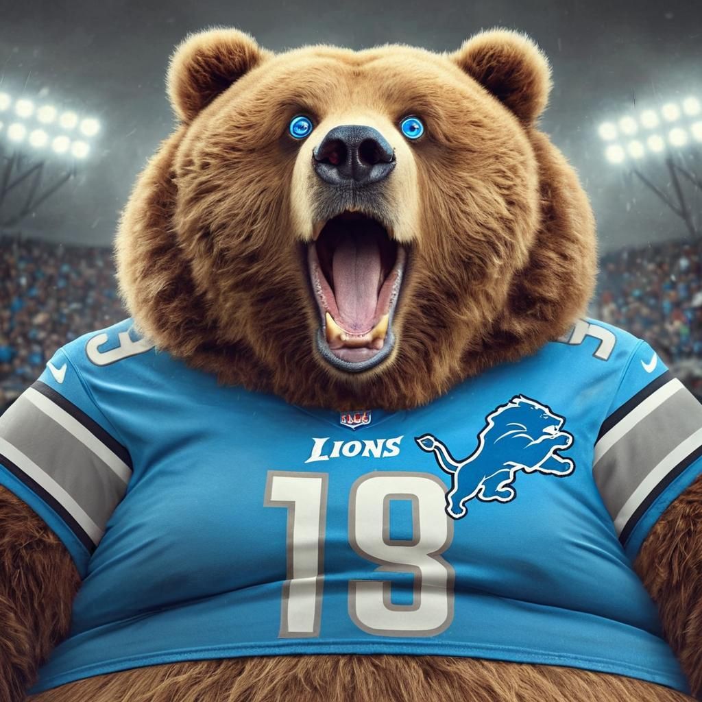 Majestic Kodiak Bear Celebrates Detroit Lions Victory in the...