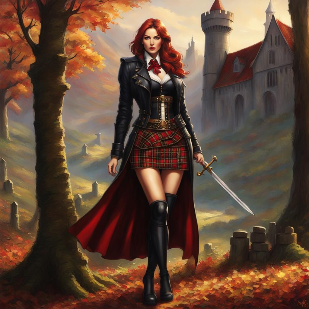 Medieval Chess Queen with Sword and Auburn Hair