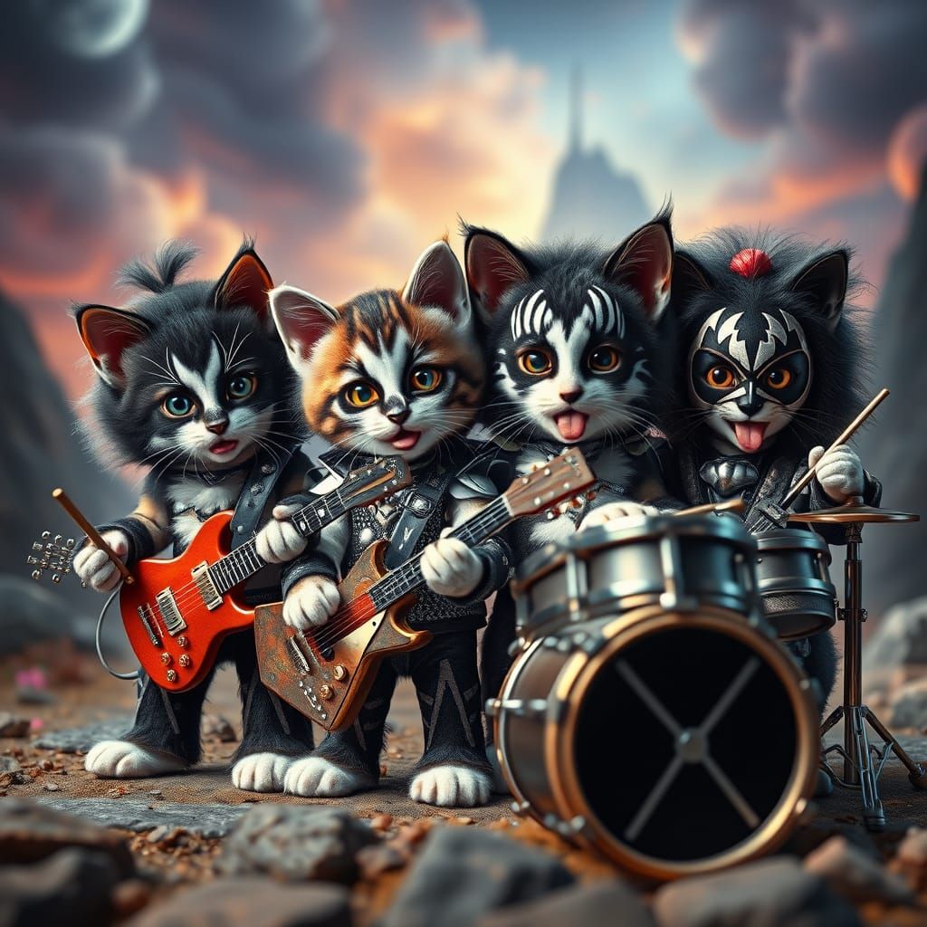 Kittens as Rock Gods in Whimsical Concert Scene