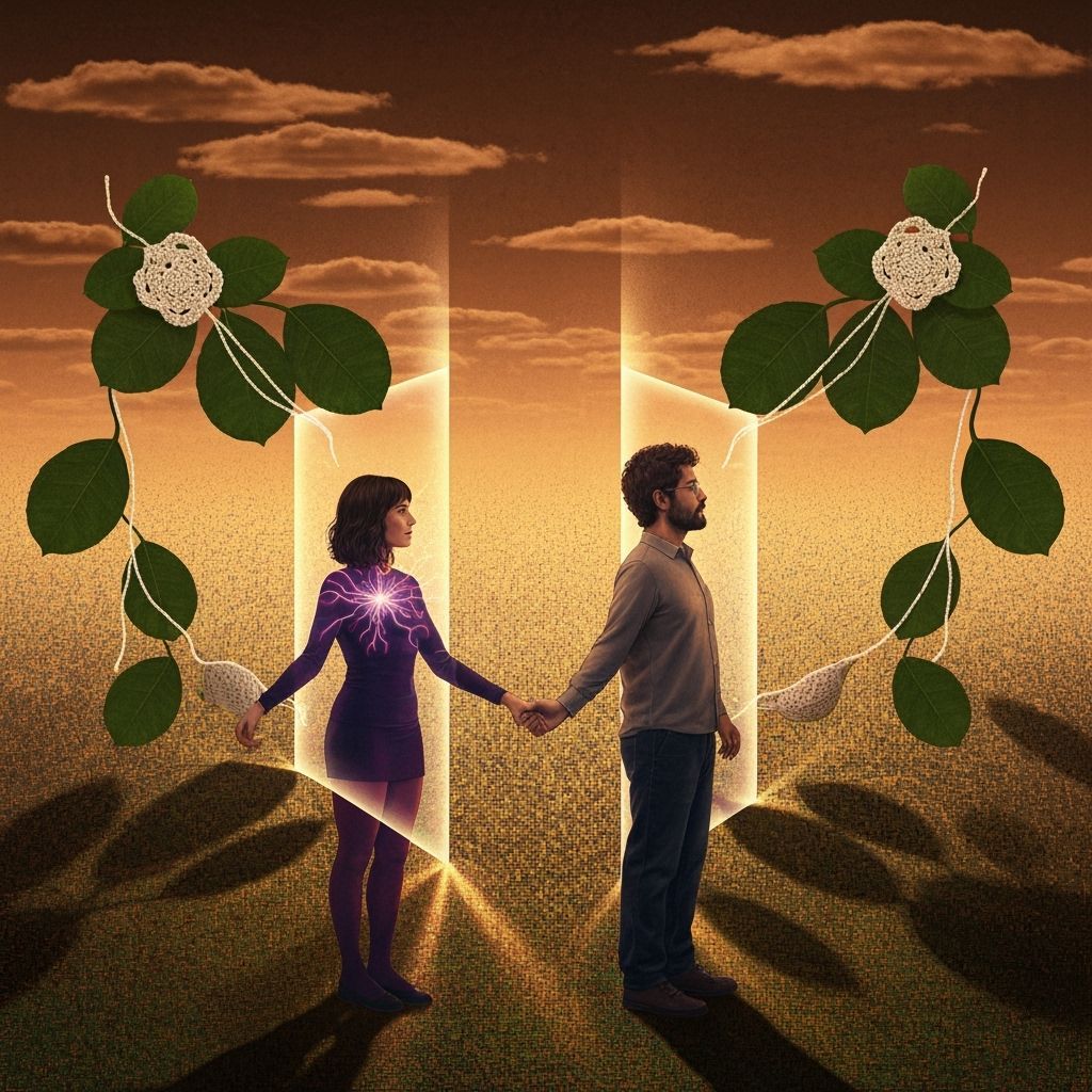 Mystical Couple in Copper Sky, Surreal Conceptual Art