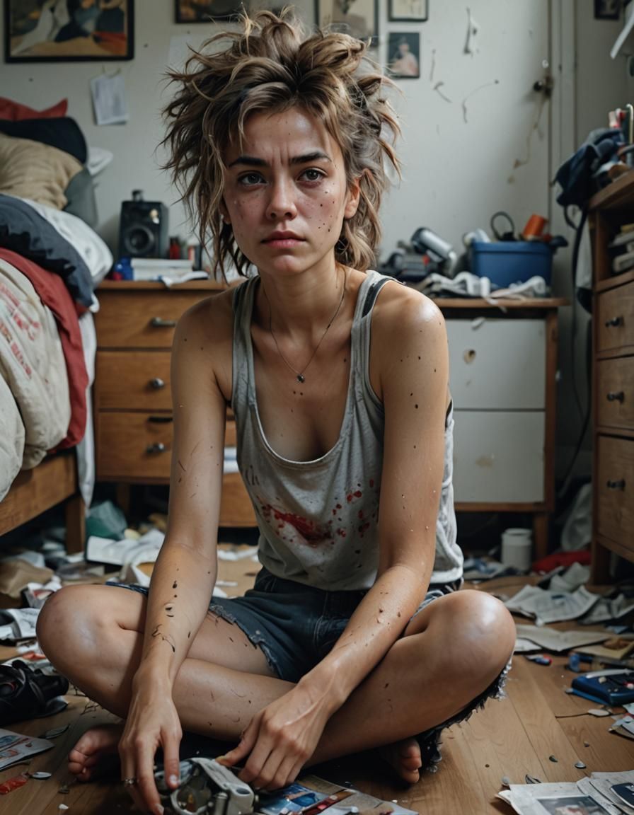 Detailed Portrait of Woman with Messy Hair