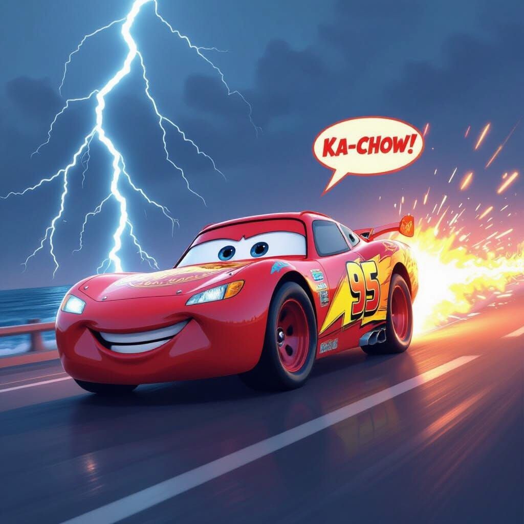 Lightning McQueen Speeding with Lightning Trail, Vibrant Ani...