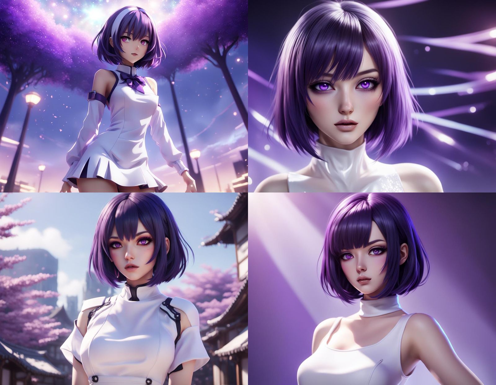 Anime Girl in White Dress with Purple Hair