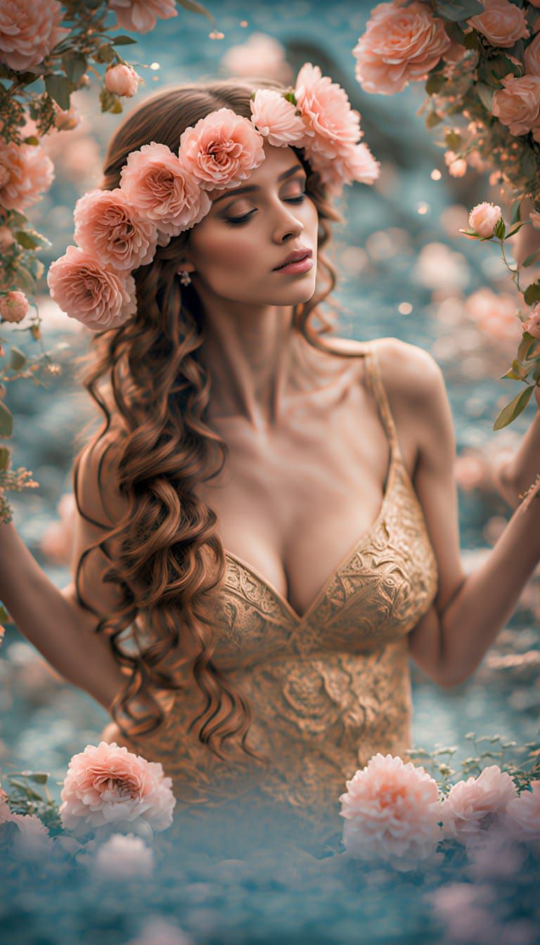 Lovers Embrace Under Starry Sky Amidst Flowers