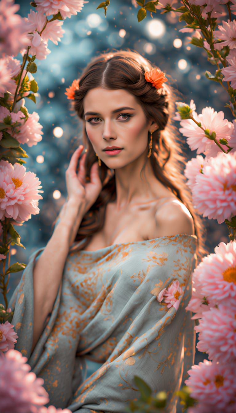 Lovers Embrace Under Stars With Floral Frame