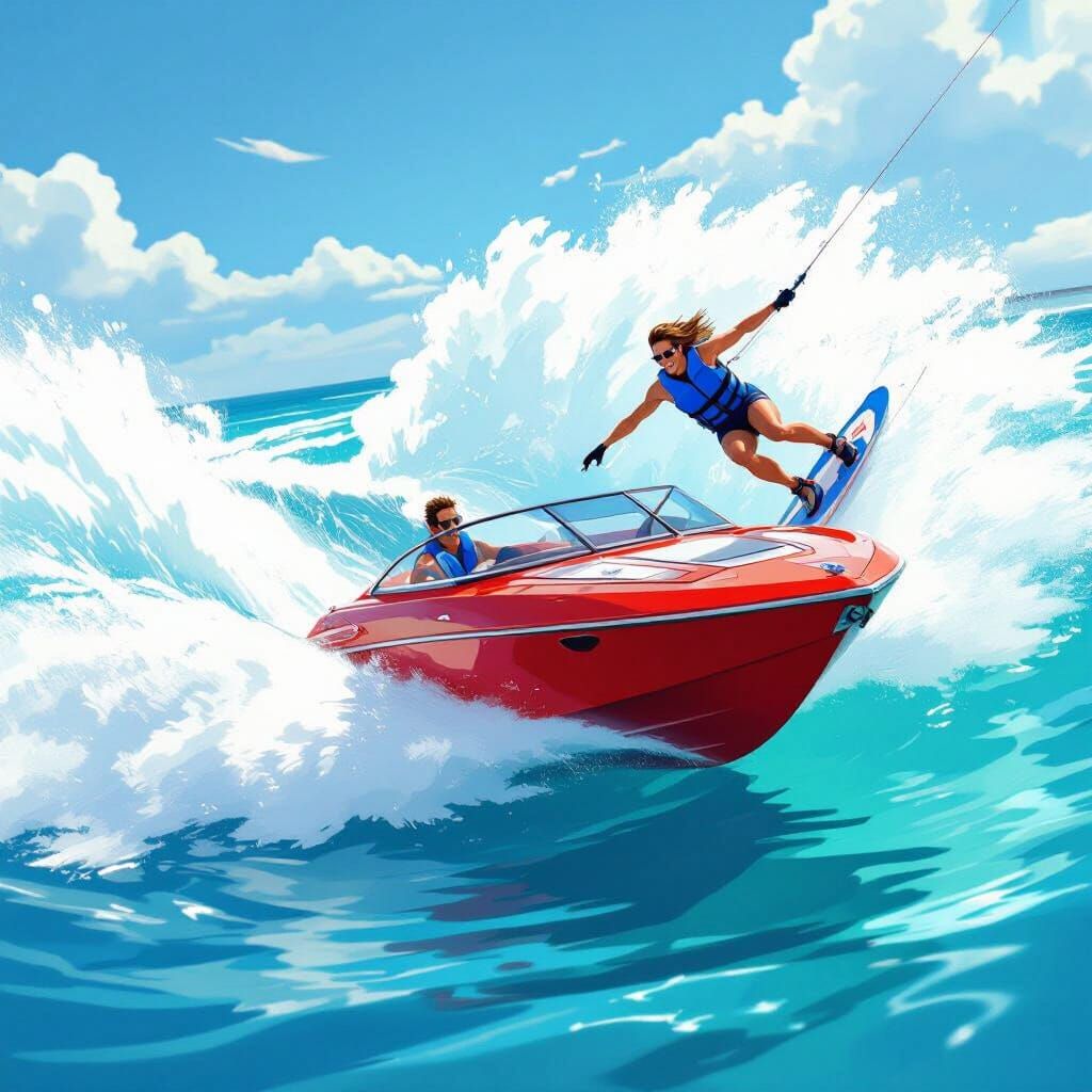 Energetic Wakeboarding Fun Behind a Speedboat