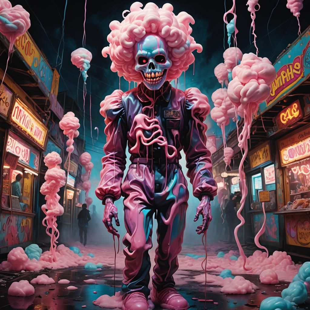 Cotton Candy Horror in Surrealist Oil Painting