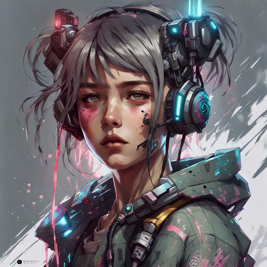 Cyberpunk Japanese Girl Portrait in Digital Art Style