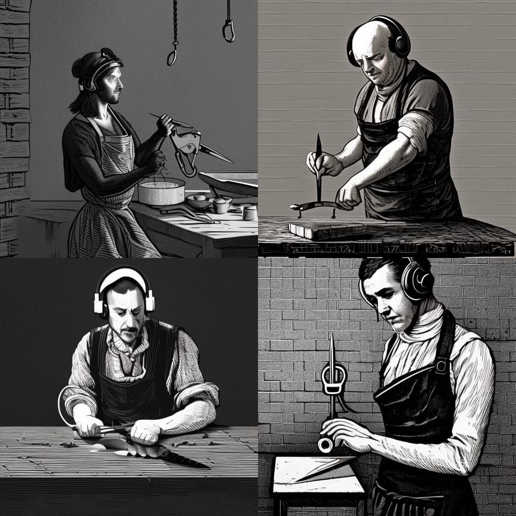 18th Century Architect Forging Scissors: Linocut Portrait