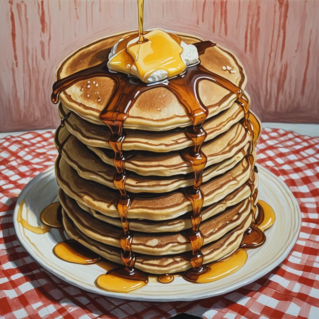 Pancakes with Syrup in Oil Pastel Style