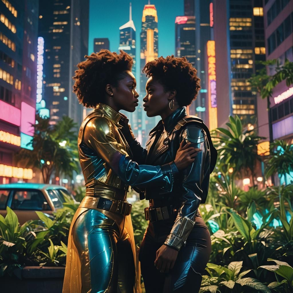 Lesbian Superheroes share intense stare!