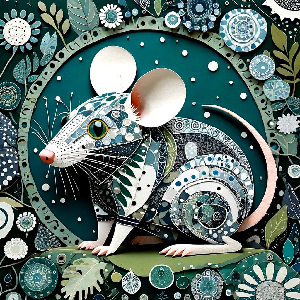 Whimsical Polka Dot Rat in Textile Art