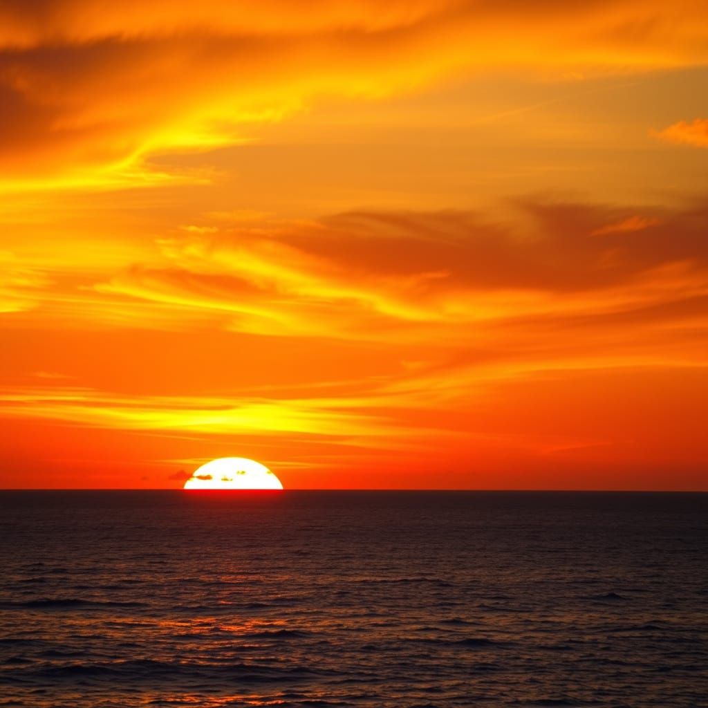 Majestic Sunset Over Ocean Reflecting Golden Light