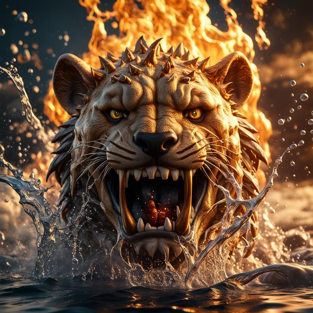 Photorealistic Sabertooth Tiger Made of Water