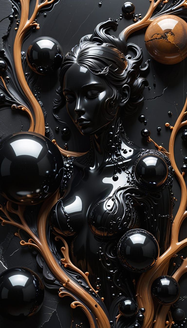 Surrealistic Abstract Digital Artwork with Reverse Black Ony...