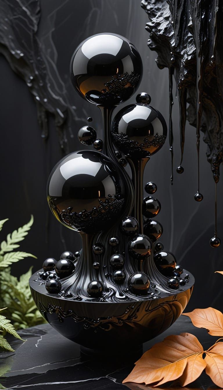 Surrealistic Abstract Digital Artwork with Black Onyx Sculpt...