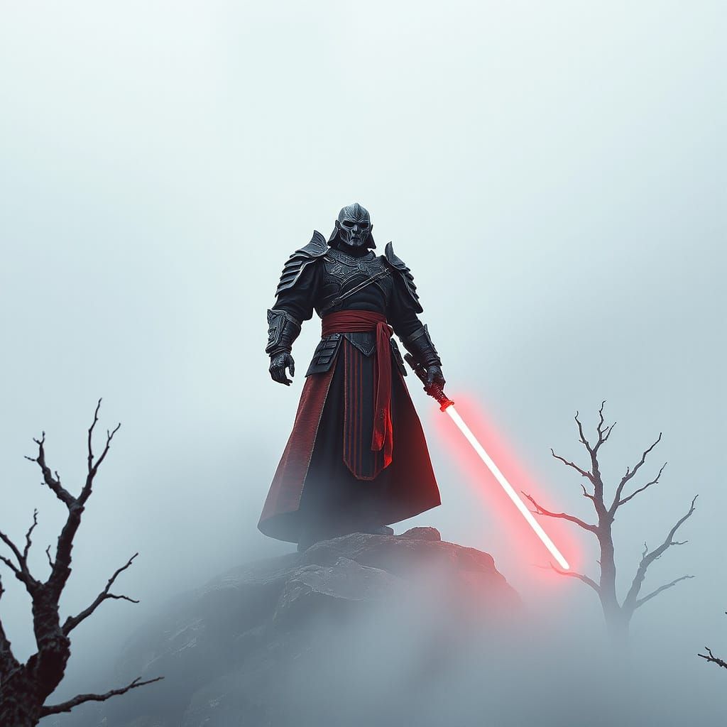 Alien Samurai Sith Warrior on Misty Mountaintop