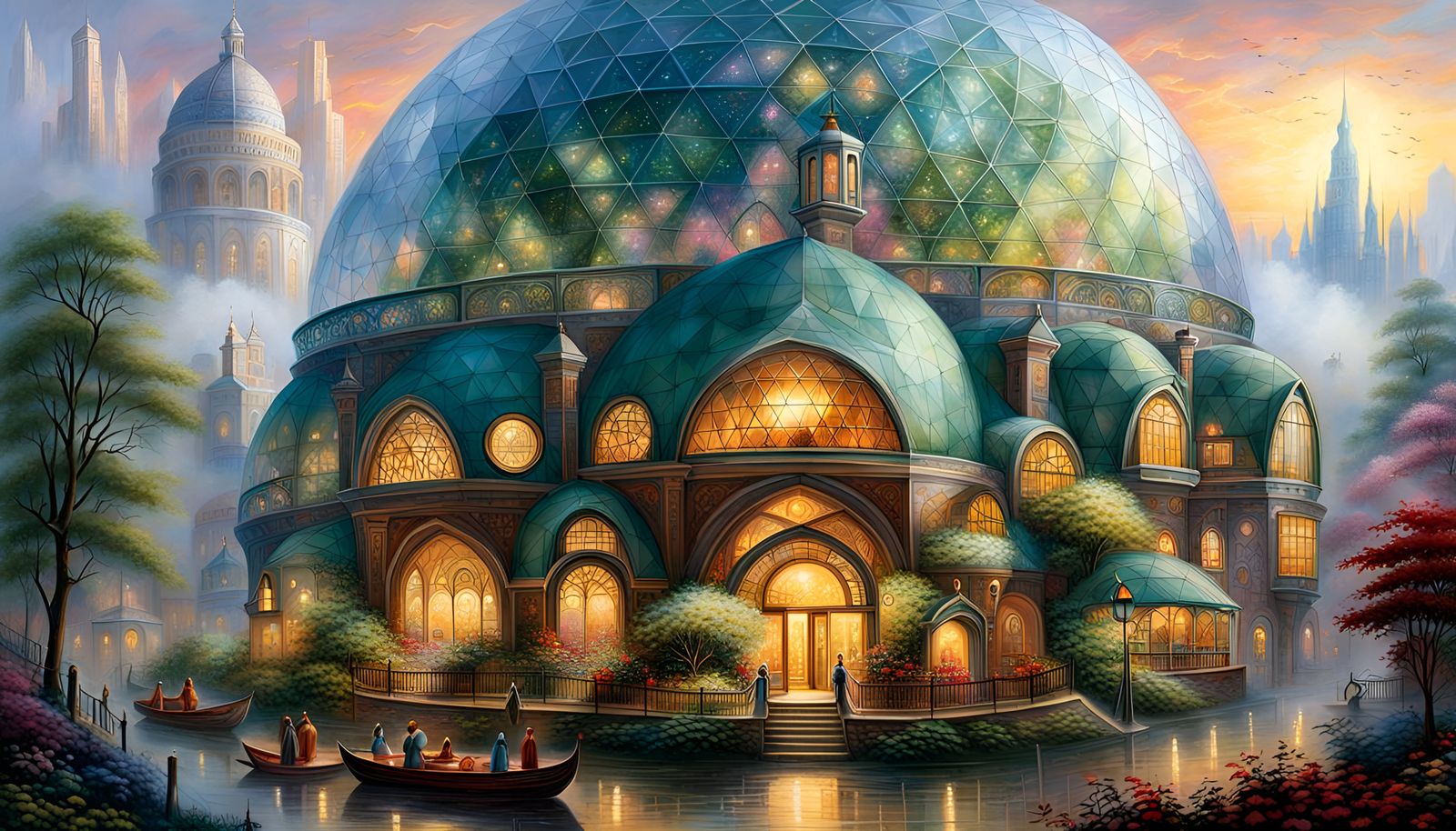 Ethereal Geodesic Dome City in Fantasy Style