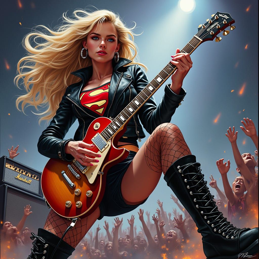 Gritty Supergirl Shreds on Guitar in Intense Rock Concert