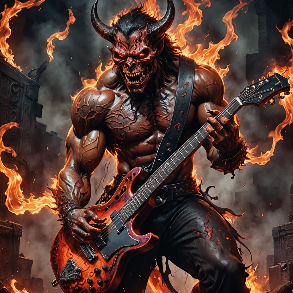 Demonic Guitarist in Dark Fantasy Illustration