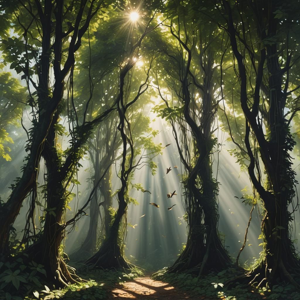 Hyperrealistic Light Through Leaves with Birdsong