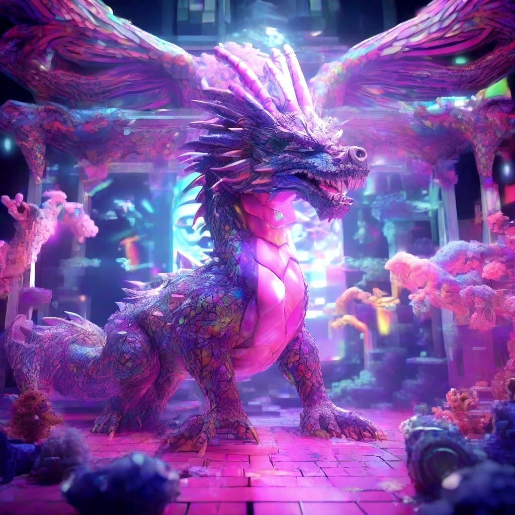 Celestial Dragon Amidst the Seven Colored Guardians