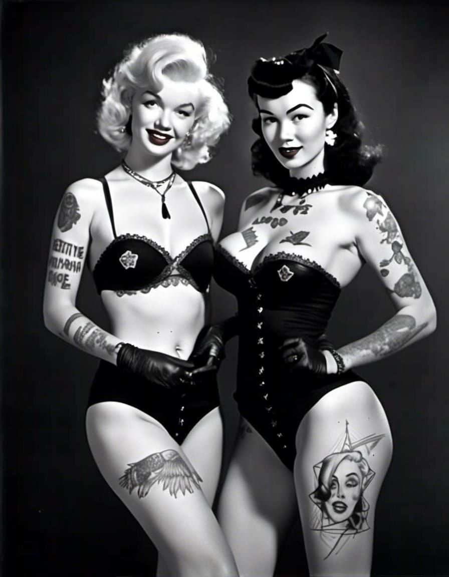 Gothic Marilyn Monroe and Bettie Page with Tattoos