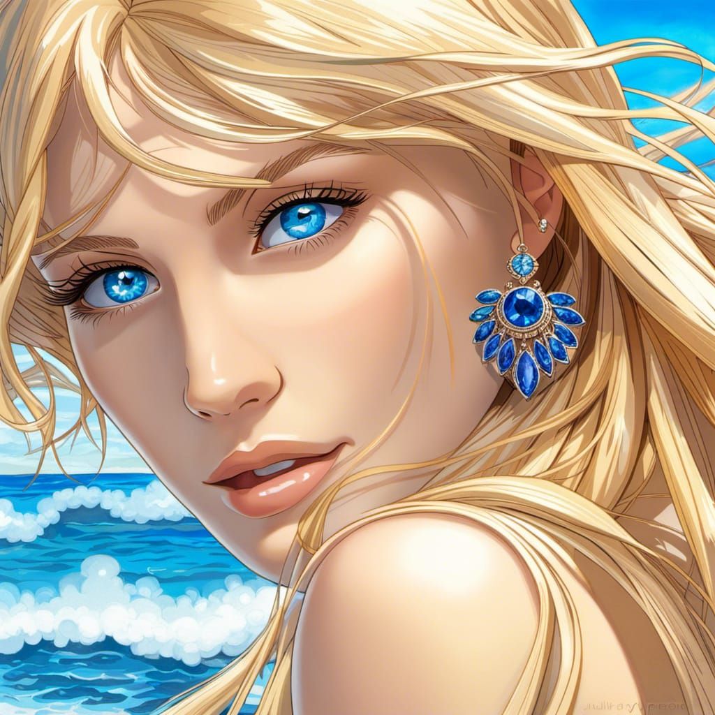 Anime Woman with Blonde Hair and Blue Eyes