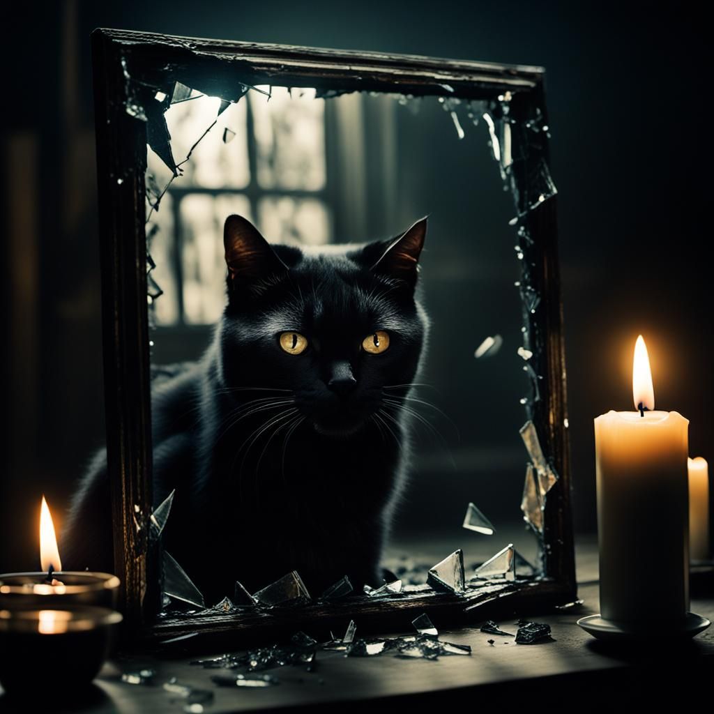 Ominous Surrealism: Broken Mirror and Black Cat