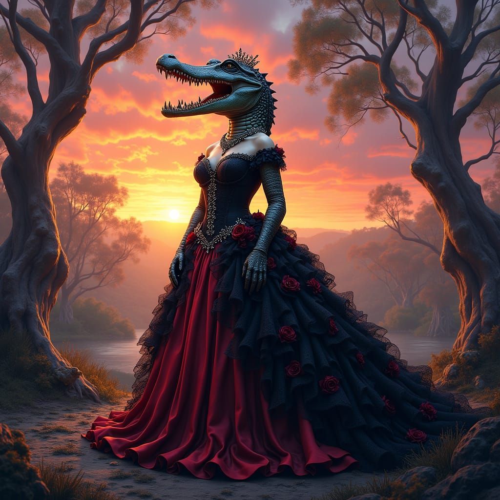 Gothic Crocodile Reigns Supreme Amidst Australian Sunset