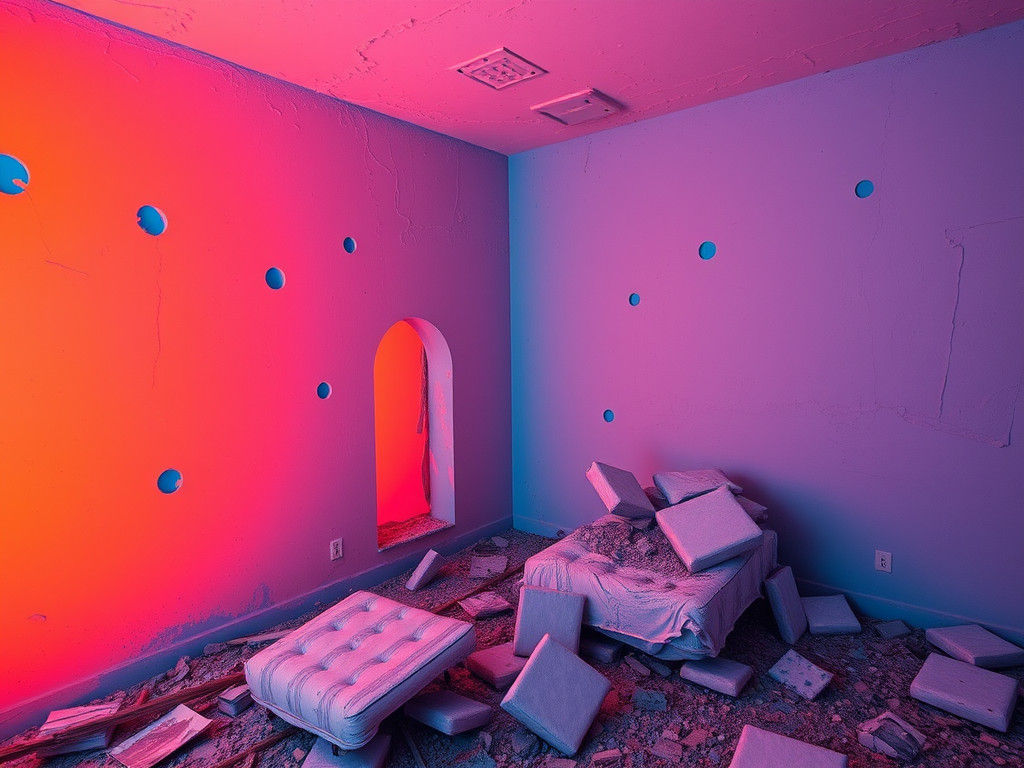 Minimalist Image of Humanity's Decay in Triadic Colors