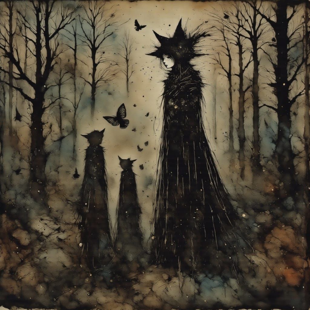 Fae Witch Queen Summons Ghosts in Cyberpunk Style