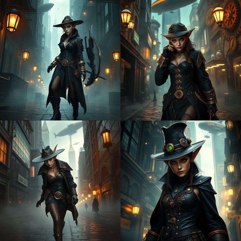 Steampunk Elf Navigates Foggy Alleyway