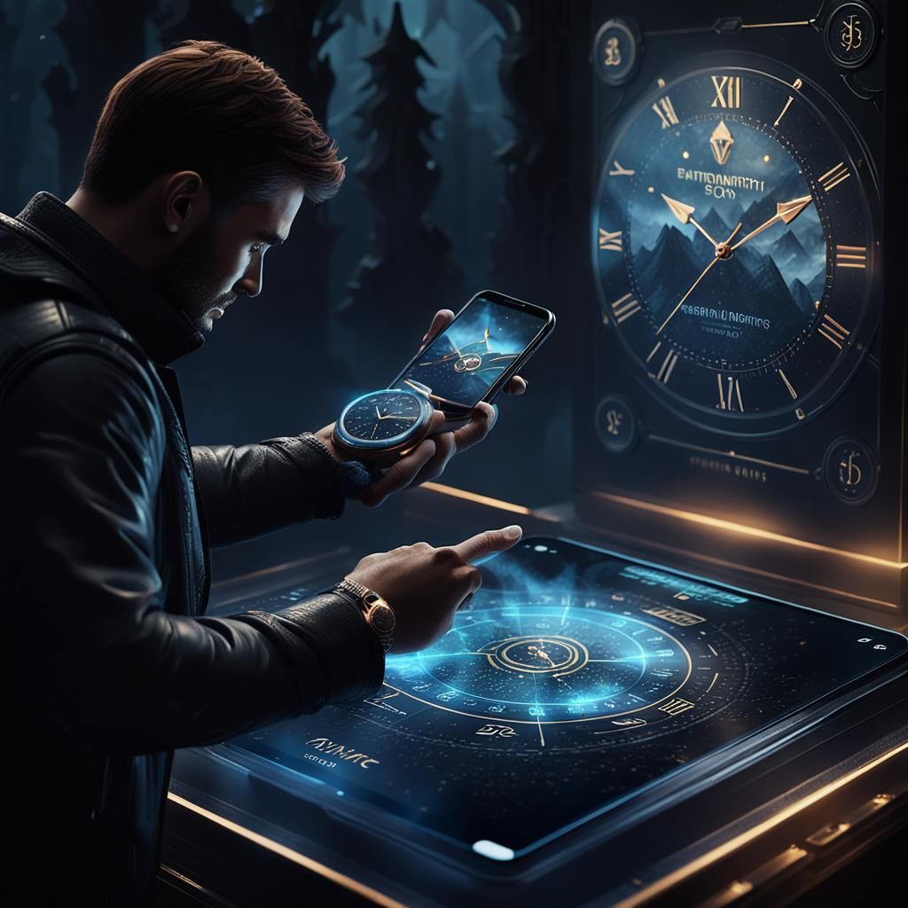 Fantasy Watch Rental Interface in Ethereal Lighting