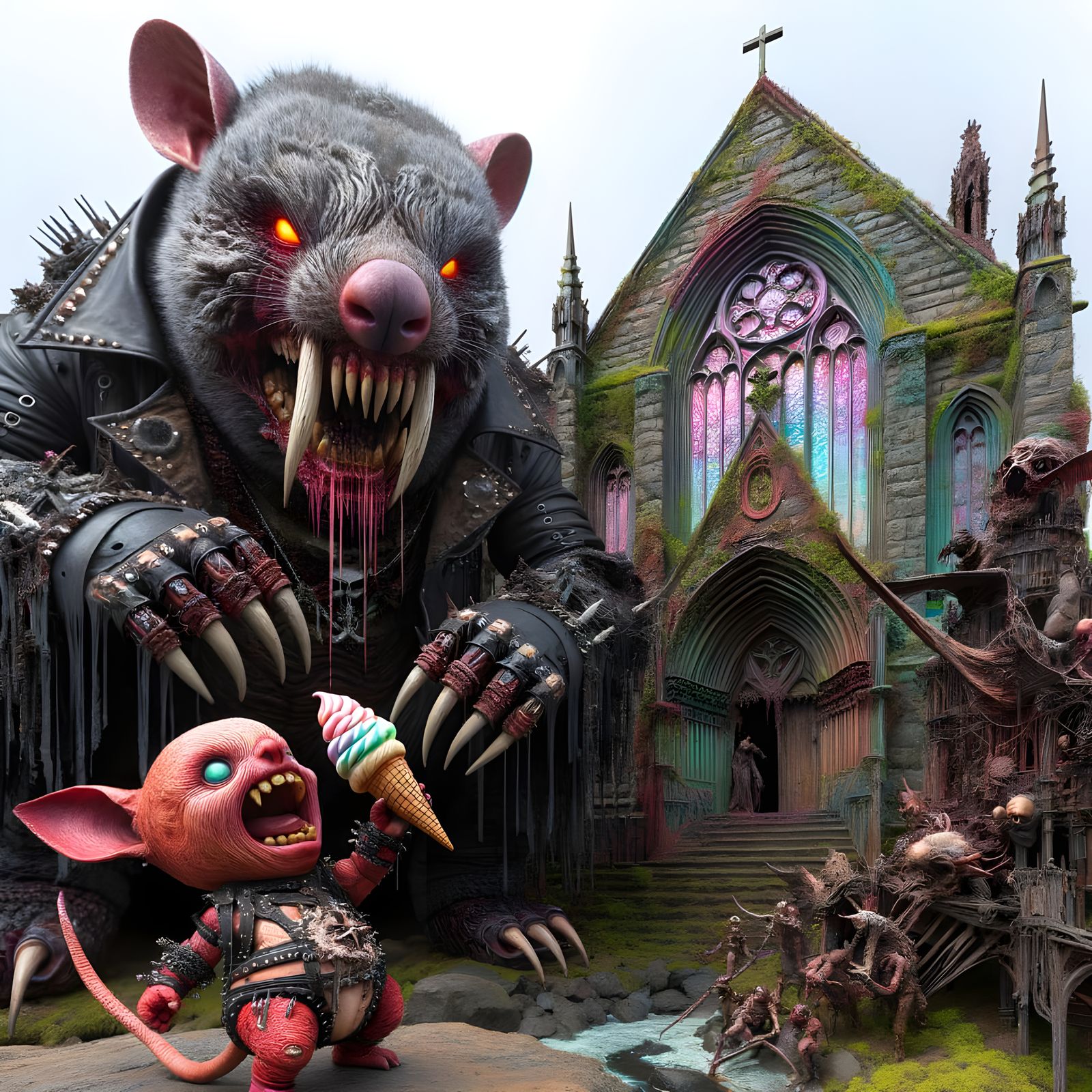 Mysterious Wombat Overlord Before a Haunted Gothic Church