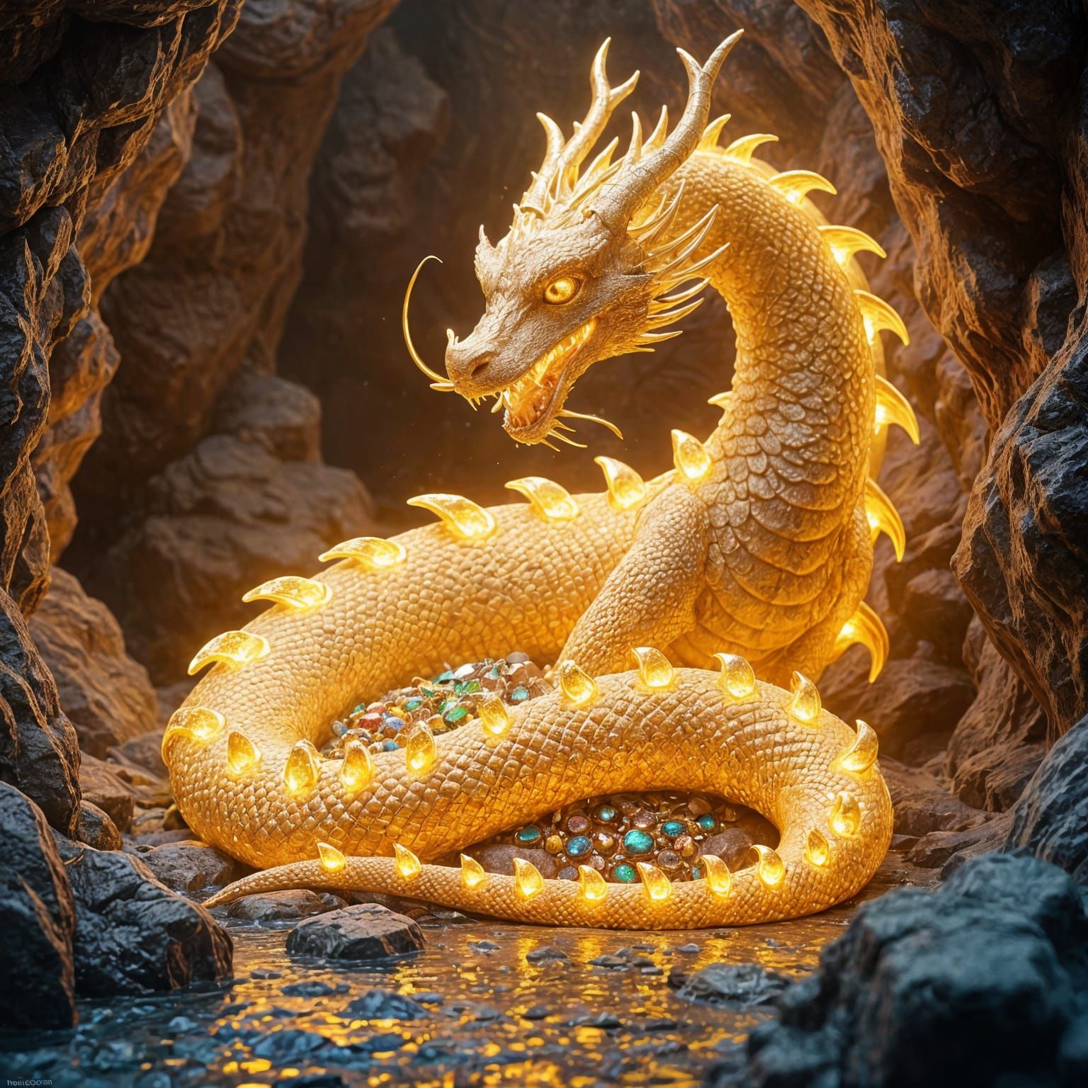 Golden Dragon Hoard in Crystalline Cave