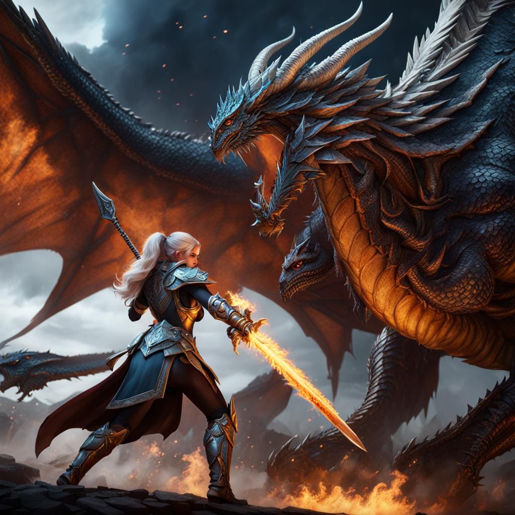 Aasimar Paladin Battles Dragon: Detailed Fantasy Art