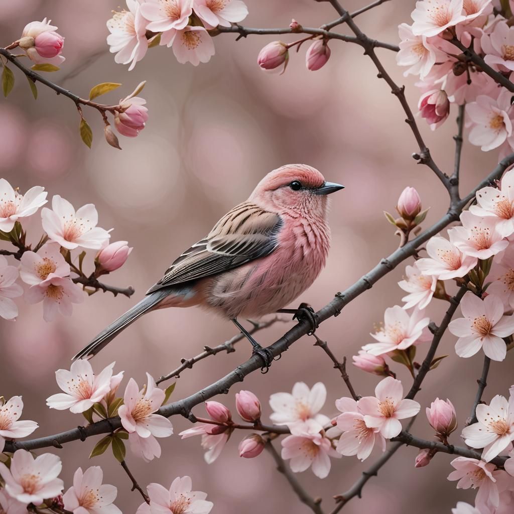 Pink Bird in Macro Photography with Bokeh Effect