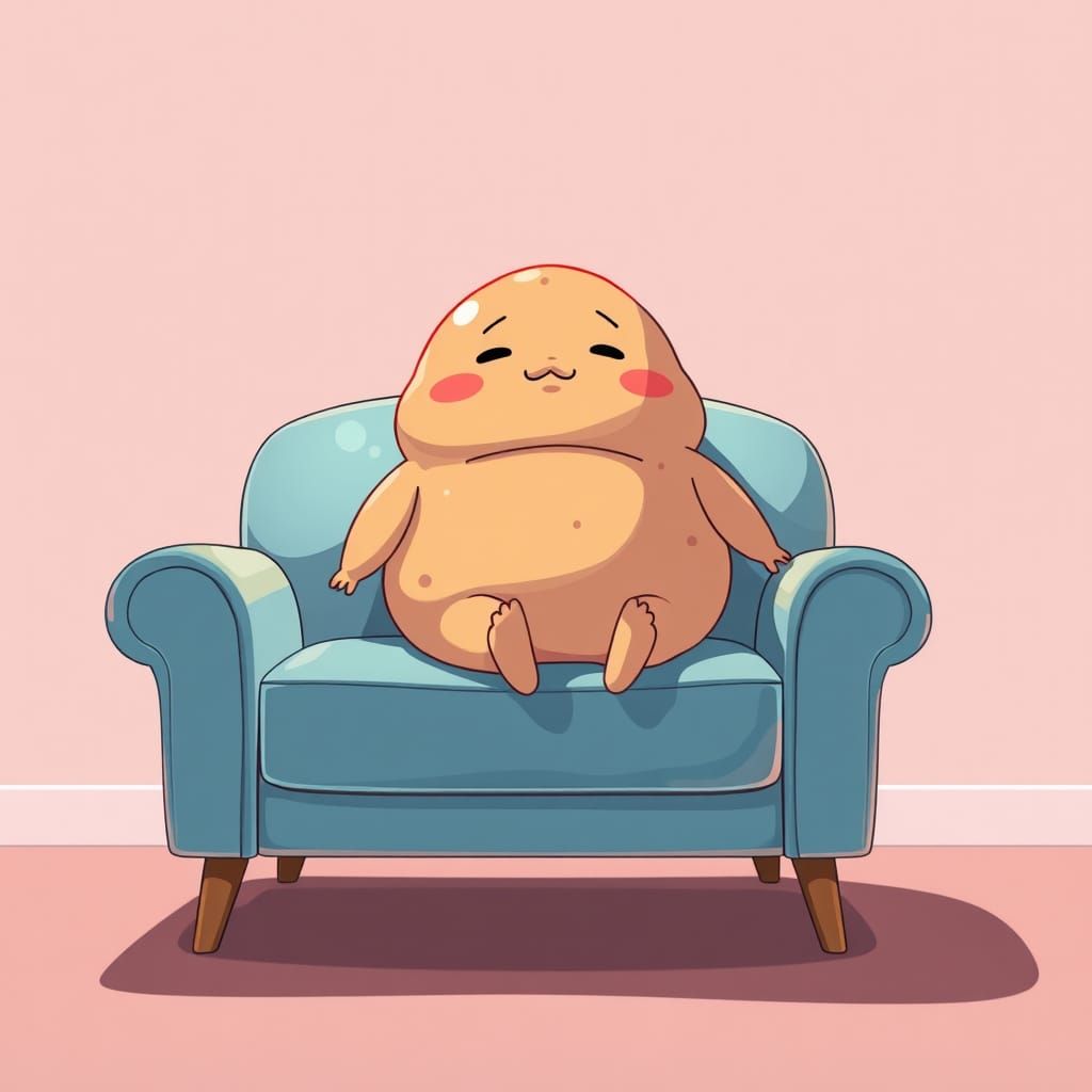 Chubby Potato on a Sofa in Anime Style
