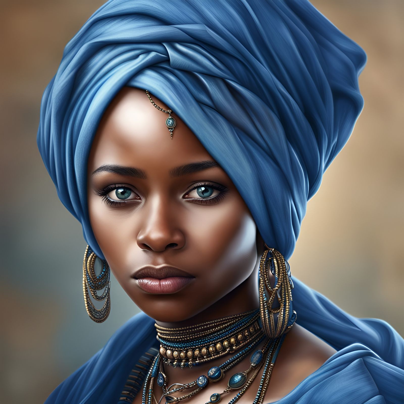Young African Woman with Piercing Blue Eyes