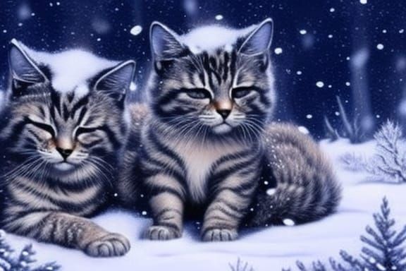 Shivering Kittens in Snow: A Digital Masterpiece
